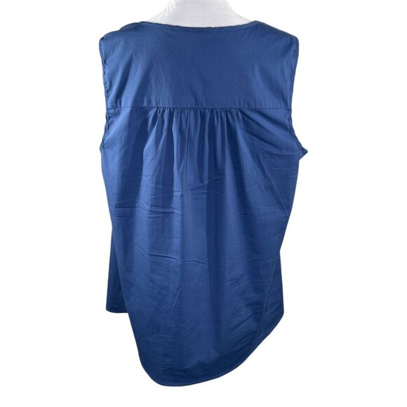 Bobeau Womens Plus 1X Blue White Sleeveless Peasant Tank Blouse Boho Summer - Picture 6 of 11